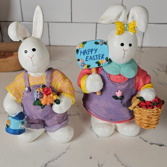 Other - Whimsical Springtime Easter Bunny Figurines Set Happy Easter Decor Spring Garden